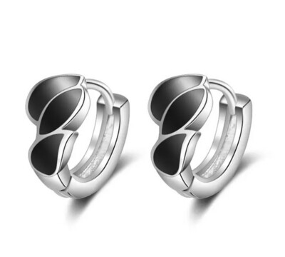 Sterling 925 zilveren oorbellen zwart blad