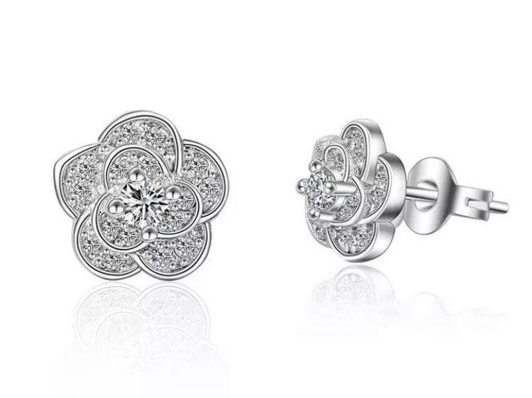 Sterling 925 zilveren oorbellen bloem