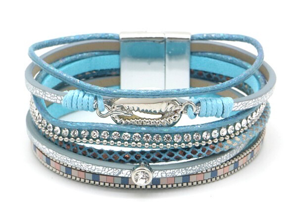 Armband schelpjes en kristallen blauw-zilver