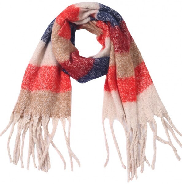 Gestreepte Sjaal Rood-Bruin-Blauw 190x50 cm