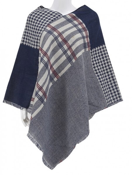 Geruite Poncho Grijs-Blauw