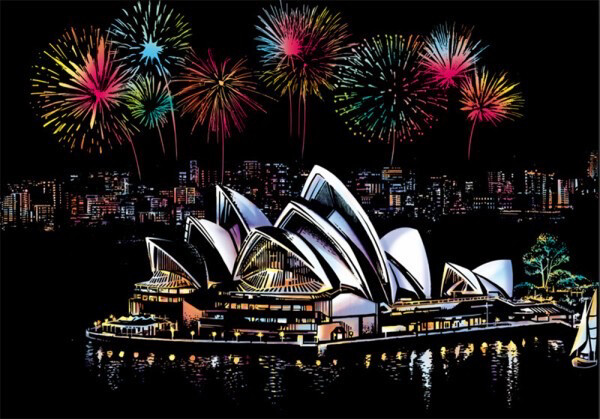 Scratch Painting Sydney Opera House 40x28 cm
