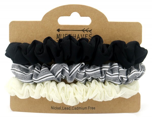 Scrunchies 3pcs Wit-Grijs-Zwart