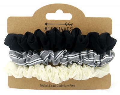 Scrunchies 3pcs Wit-Grijs-Zwart