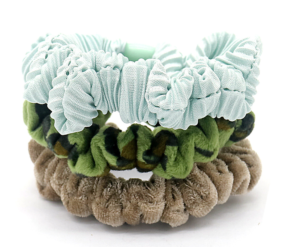 Scrunchies 3pcs Bruin-Groen-Blauw