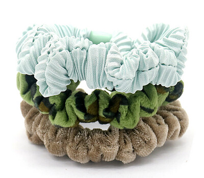 Scrunchies 3pcs Bruin-Groen-Blauw