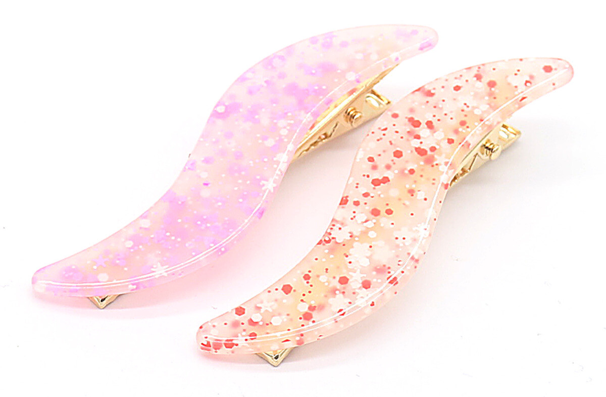 Haarspeld Glitter Swirl 7cm Rood-Roze