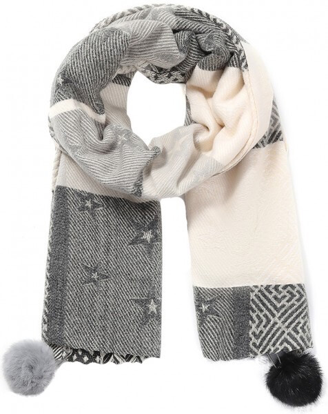 Wintersjaal Sterren Pompon 185x60cm (3 Kleuren)