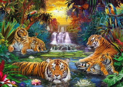 Diamond Painting Tijgers 50x40cm Vierkante Steentjes