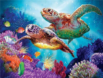 Diamond Painting Turtle 40x30cm Vierkante Steentjes