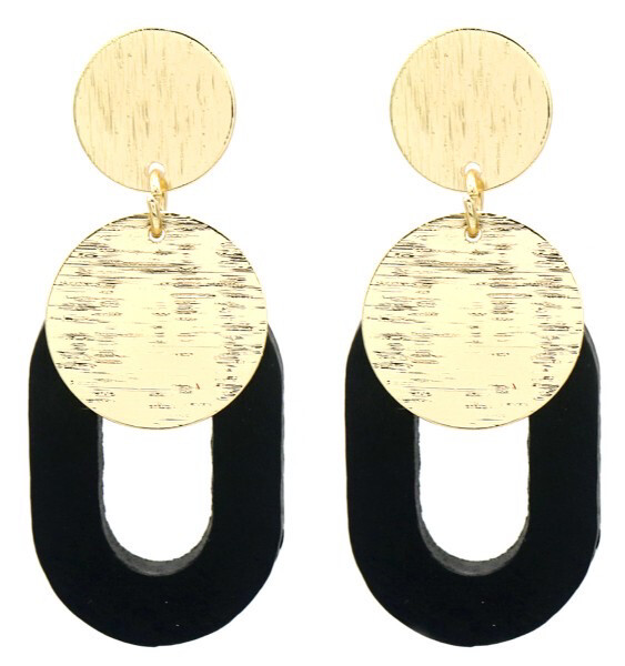 Oorbellen Zwart-Goud 5,5x2,5cm
