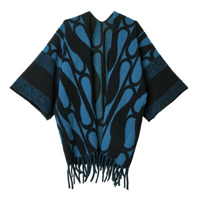 Poncho Print Met Gestreepte Mouw