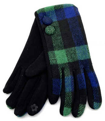 Geruite handschoenen knopjes groen-blauw