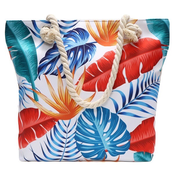 Strandtas bladeren 44x36x12cm (3 kleuren)