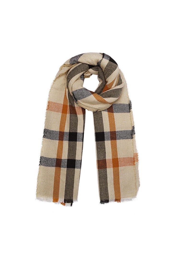 Groot geblokte wintersjaal beige