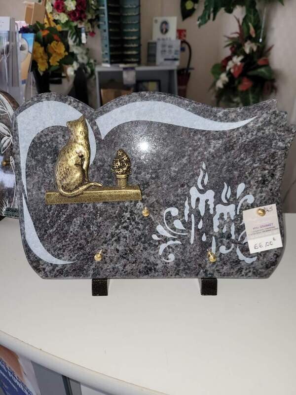 Plaque granit bleu motif chat