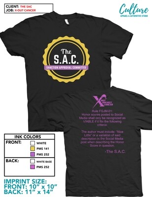 Black S.A.C t-Shirt with Pink X Out Brest Cancer