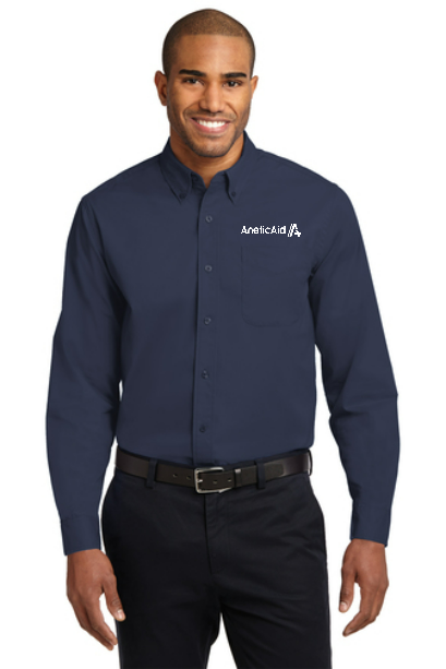 Long Sleeve Easy Care Pocket Shirt, Color: Navy