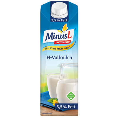 MinusL H-Vollmilch laktosefrei, 3,5 % Fett 1L