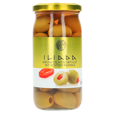 Iljada Grüne Oliven gefüllt mit Paprika 370 ml