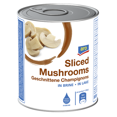 Aro Champignons 3. Wahl, geschnitten 850 ml Aro Champignons 3. Wahl, geschnitten 850 ml