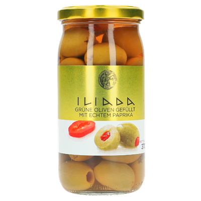 Iljada Grüne Oliven gefüllt mit Paprika 370 ml Iljada Grüne Oliven gefüllt mit Paprika 370 ml