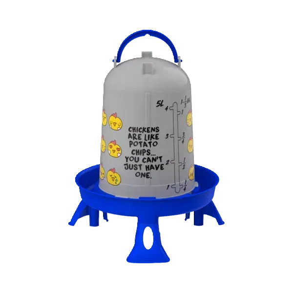 Geflügeltränke bedruckt Chips mit Füßen, blau, 5L Geflügeltränke bedruckt Chips mit Füßen, blau, 5L