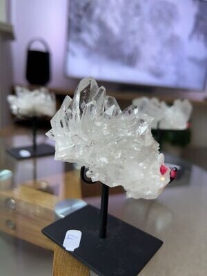 #4 Hoge kwaliteit bergkristal cluster in een standaard
