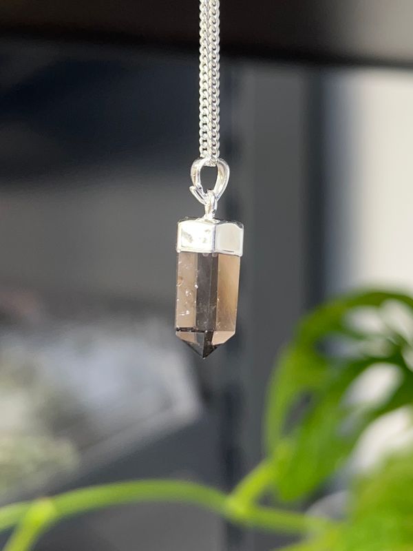 (zilver plated) rookkwarts kettinghanger/pendant