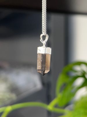 (zilver plated) rookkwarts kettinghanger/pendant