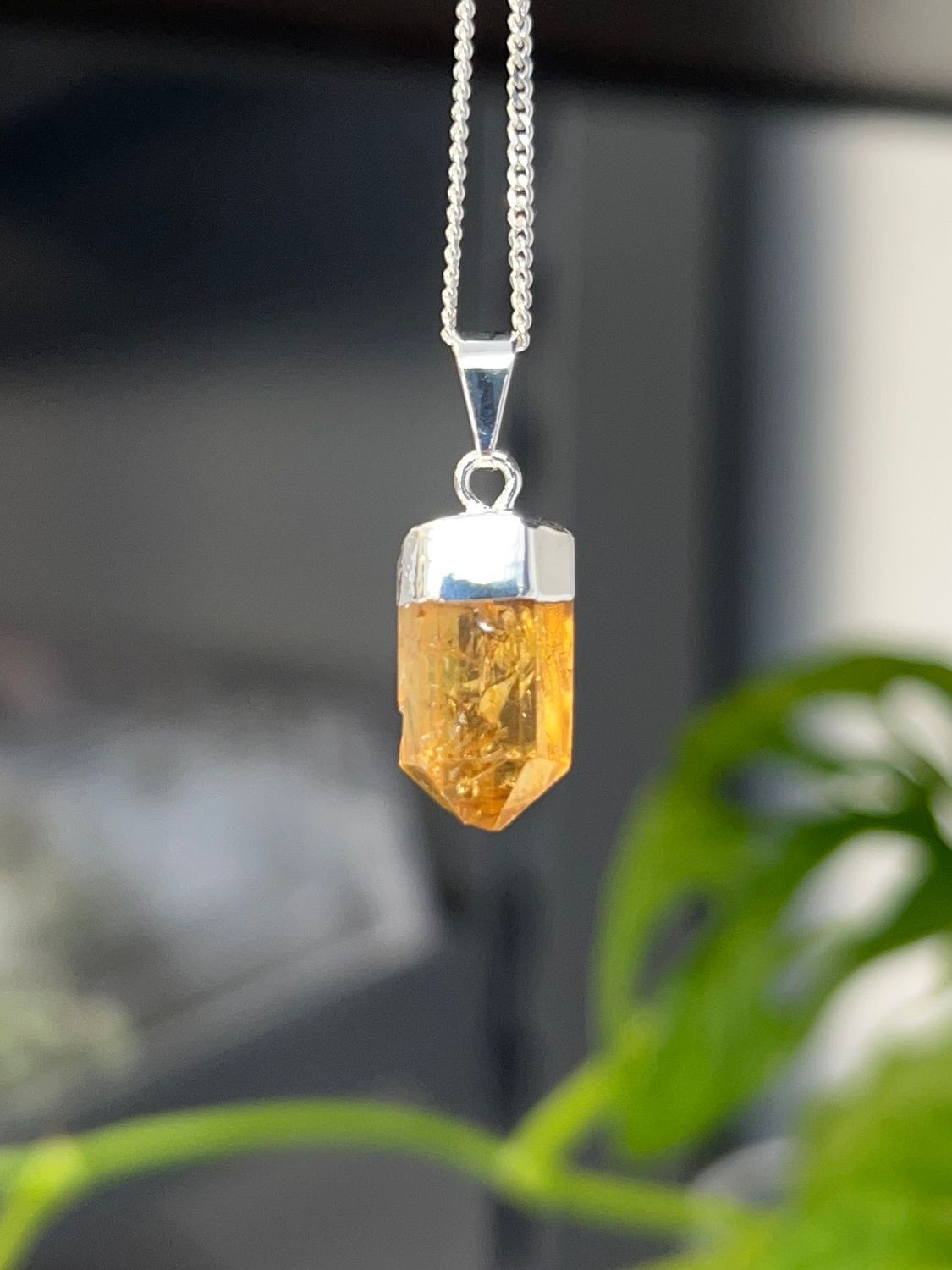 (zilver plated) citrien kettinghanger/pendant