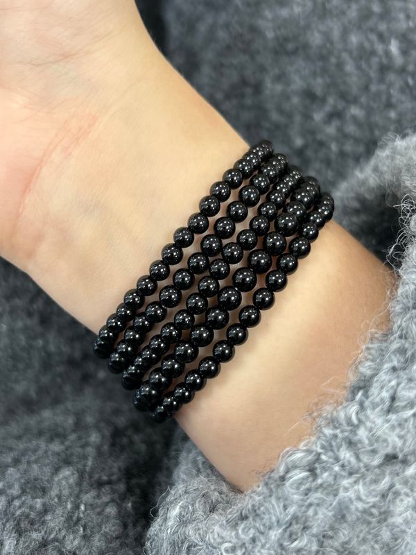Zwarte toermalijn kogel armband 4mm (beschermd tegen negatieve invloeden, stralingen en energieën)