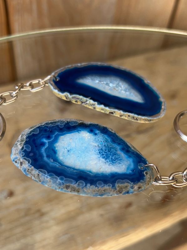 Agaat schijf sleutelhanger (blauw/groenig)