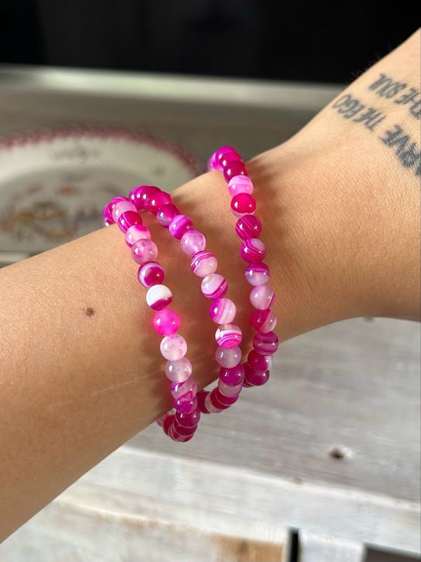 Roze agaat kogelarmband 6mm (gekleurd)
