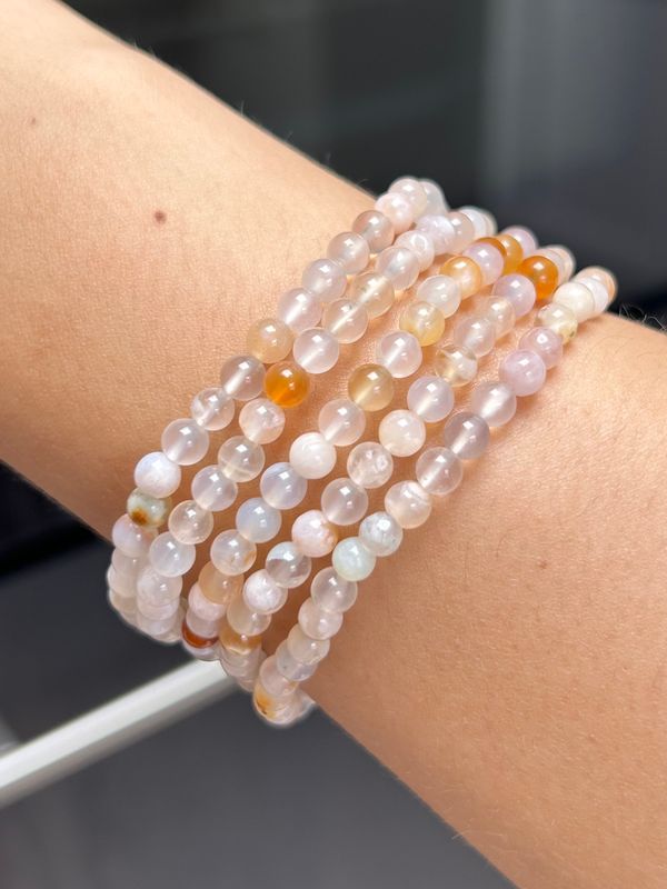 Bloem agaat armband  4mm (opbeurend, kalmerend, troostend)