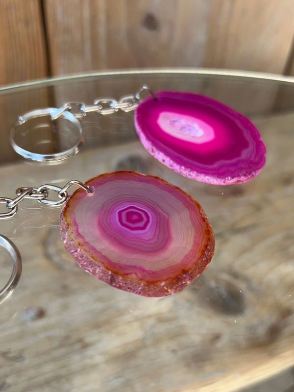Agaat schijf sleutelhanger (roze)