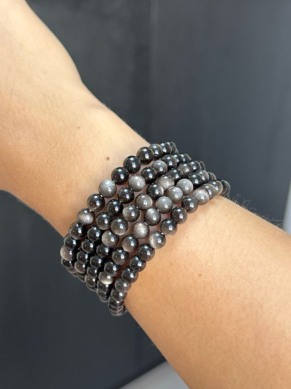 Zilveren obsidiaan armband 6mm (inzicht gevend, persoonlijke ontwikkeling)