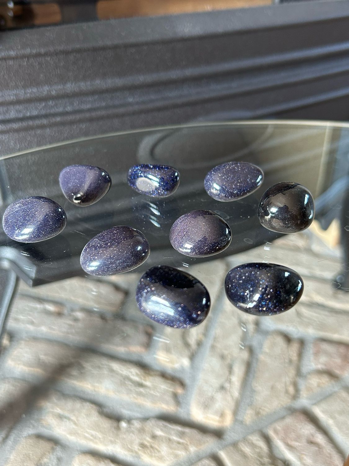 Blauwe goudsteen trommelsteen (veel glitter)