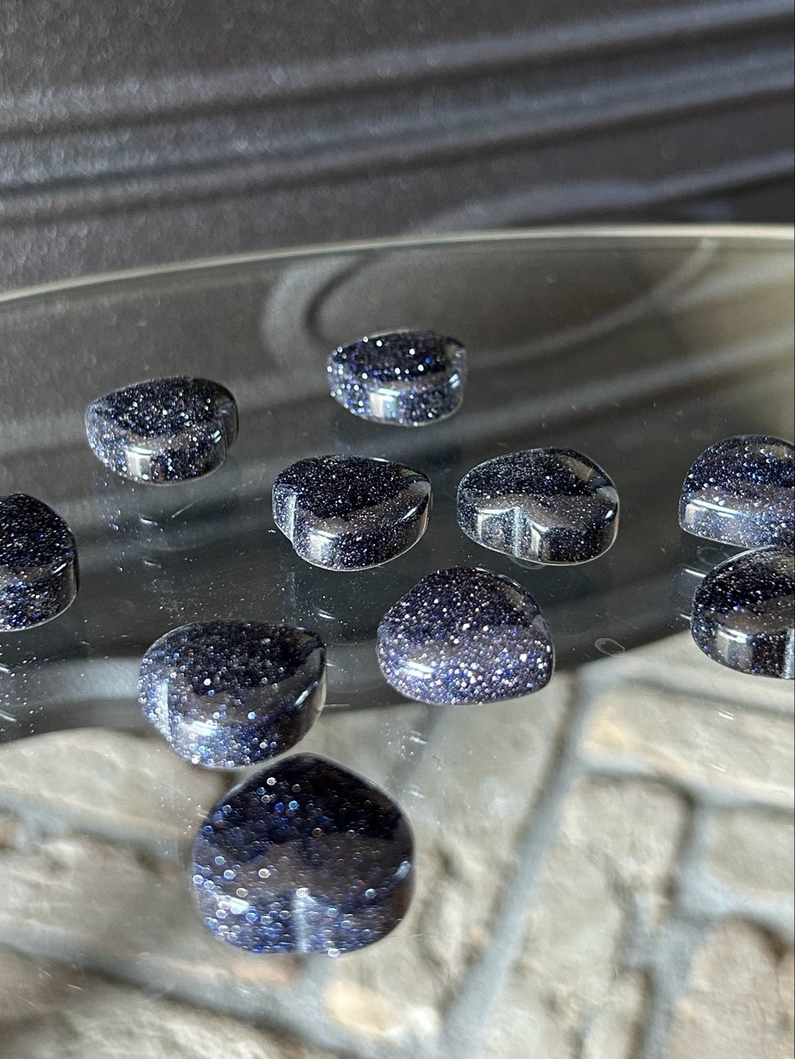 Blauw goudsteen hartje (veel glitter)