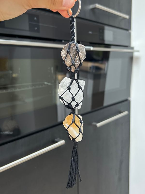Rookkwarts, bergkristal, citrien  (sleutel) hanger