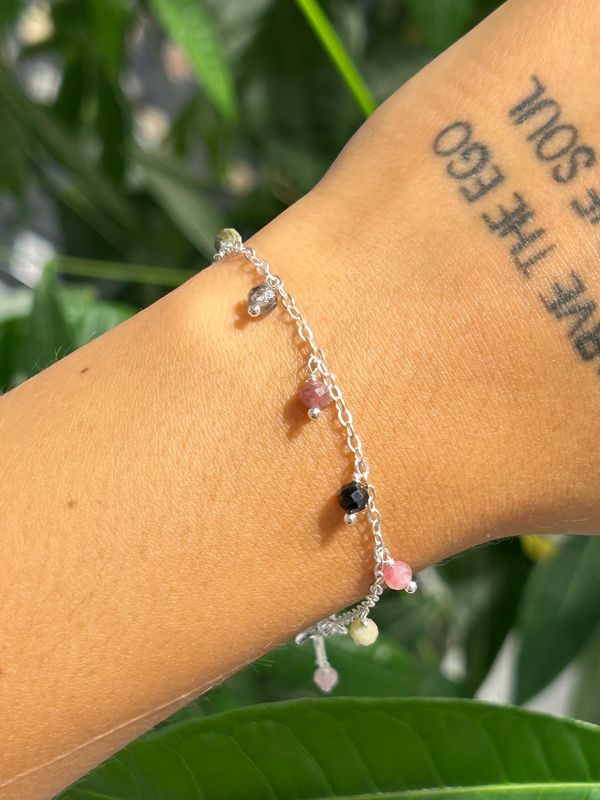 Chained armband mix toermalijn (zilver)