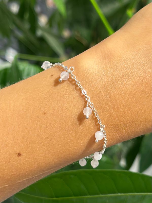 Chained armband rozenkwarts (zilver)