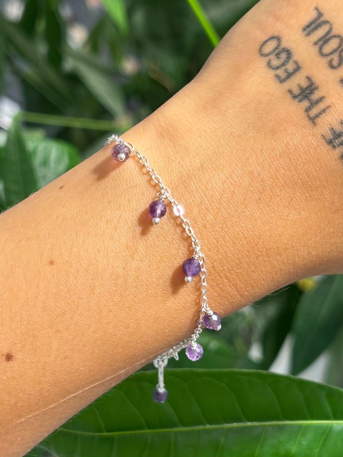Chained armband amethist  (zilver)