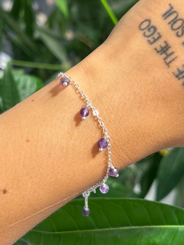 Chained armband amethist  (zilver)