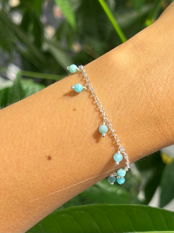 Chained armband amazoniet (zilver)