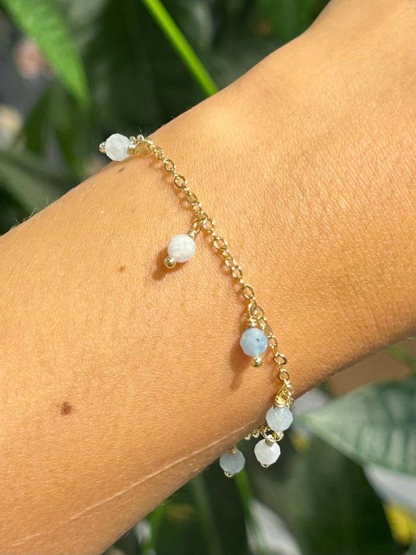 Chained armband aquamarijn (goud)