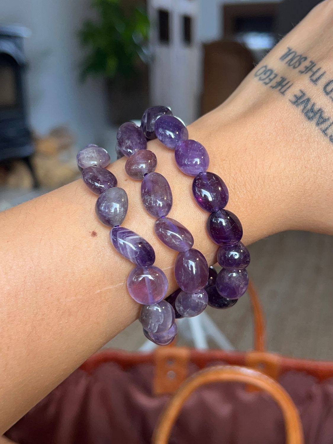 Grote getrommelde amethist armband