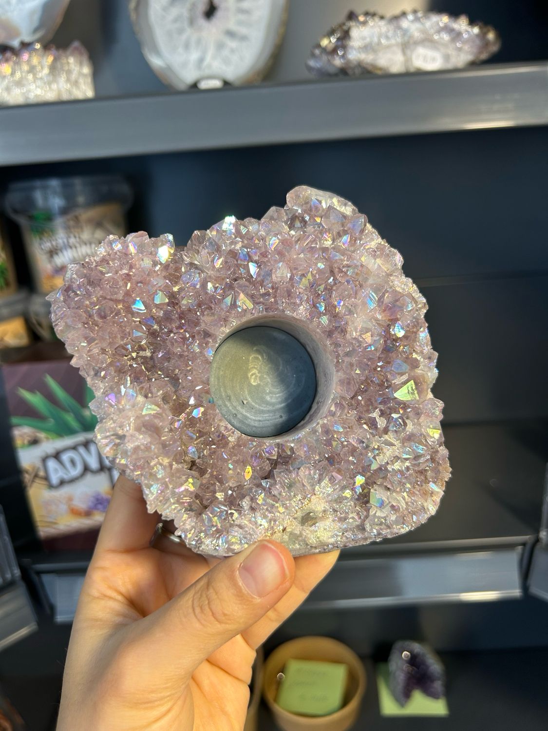 Glimmende angel aura waxinelichtjes houder (amethist met een coating) Glimmende angel aura waxinelichtjes houder (amethist met een coating)