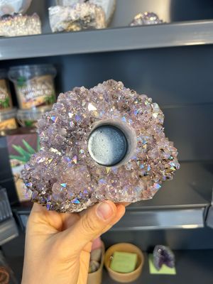 Glimmende angel aura waxinelichtjes houder (amethist met een coating) Glimmende angel aura waxinelichtjes houder (amethist met een coating)