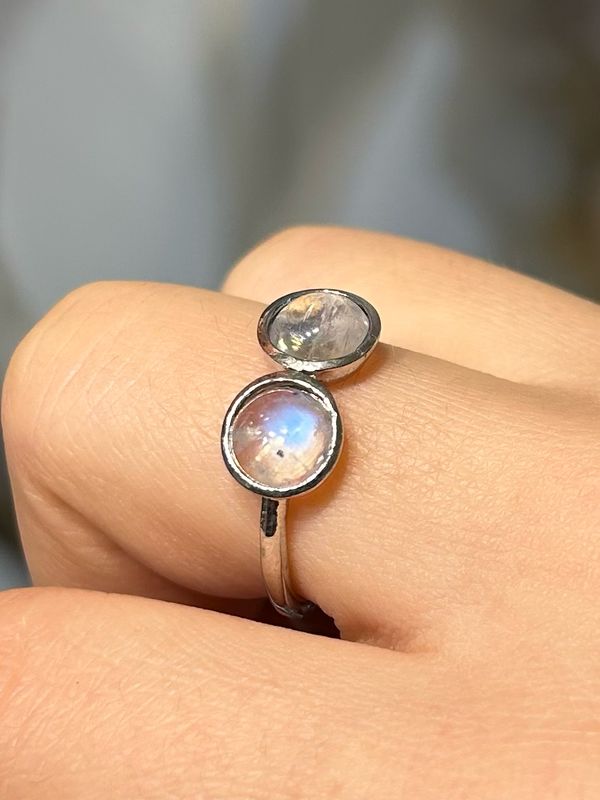 Duo regenboog maansteen ring 925 zilver (maat 18,75)